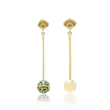 Signature Gold Sphere Green Emerald Resin Long Earrings - Georgina Jewelry