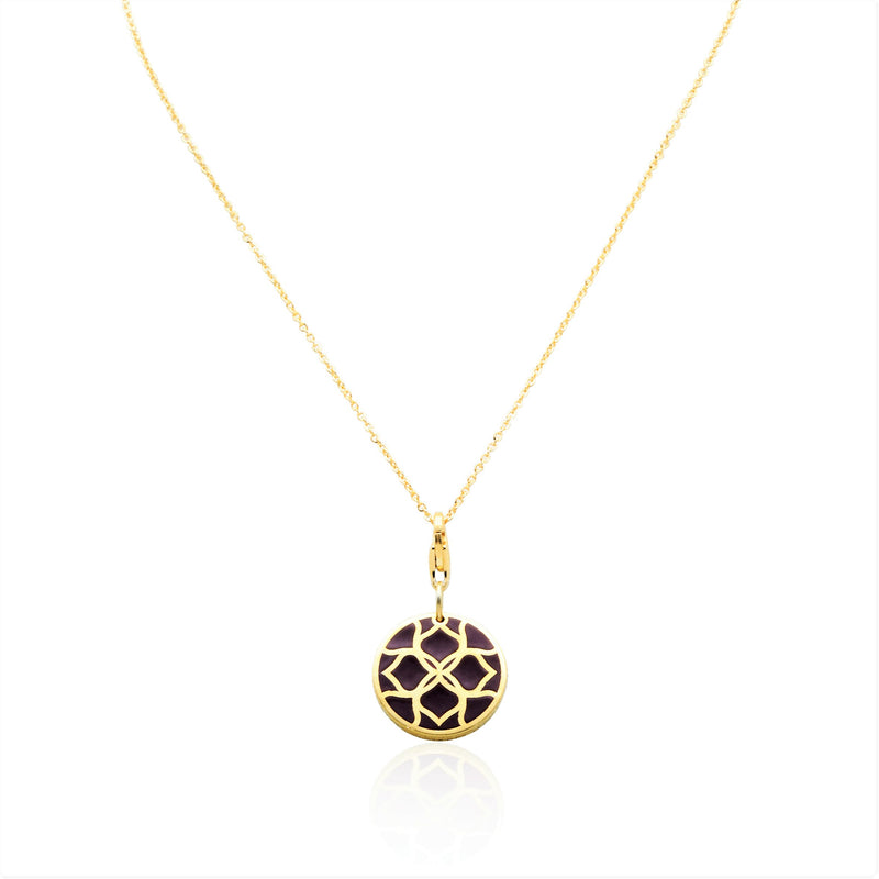 Gold Signature Burgundy Flower Personalize Initial Charm - Georgina Jewelry