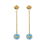 Signature Gold Sphere Blue Cobalt Resin Long Earrings - Georgina Jewelry