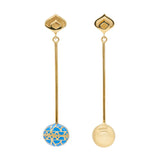 Signature Gold Sphere Blue Cobalt Resin Long Earrings - Georgina Jewelry