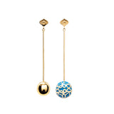 Signature Gold Sphere Blue Cobalt Resin Long Earrings - Georgina Jewelry