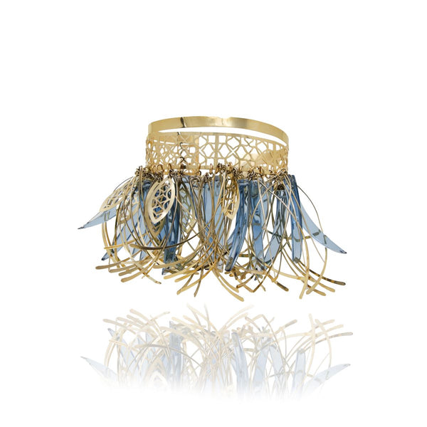 Gold Blue Topaz Crystal Necklace Runway Edition - Georgina Jewelry