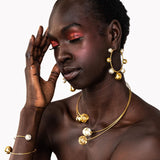 Gold Sphere Hoops with Natural Stone - Georgina Jewelry