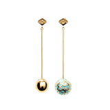 Signature Gold Sphere Turquoise Resin Long Earrings - Georgina Jewelry