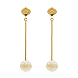 Signature Gold Sphere Mother Pearl Resin Long Earrings - Georgina Jewelry