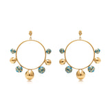 Gold Sphere Dangle Hoops with Natural Stone - Georgina Jewelry