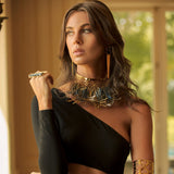 Gold Blue Topaz Crystal Necklace Runway Edition - Georgina Jewelry