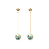 Signature Gold Sphere Turquoise Resin Long Earrings - Georgina Jewelry