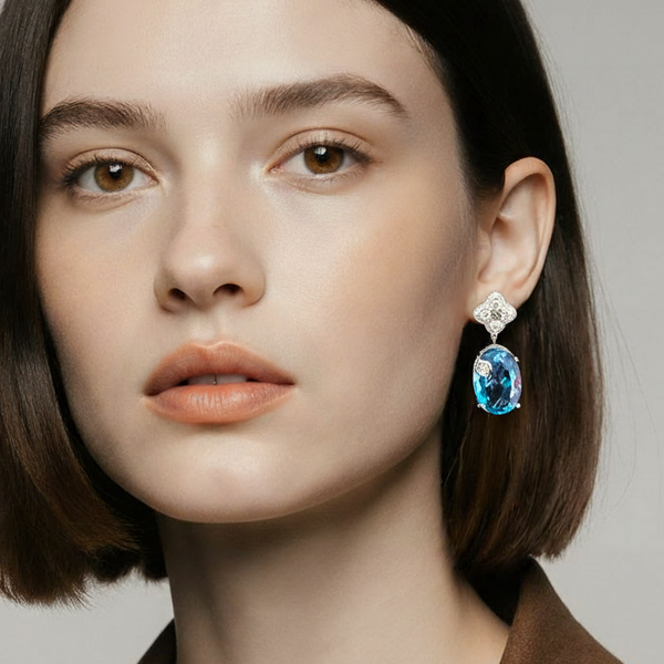 Luxe Chandler Blue Topaz Diamond Petal Earrings