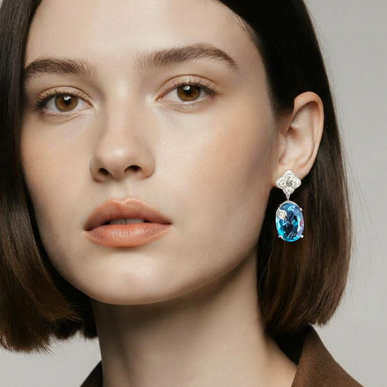 Luxe Chandler Blue Topaz Diamond Petal Earrings