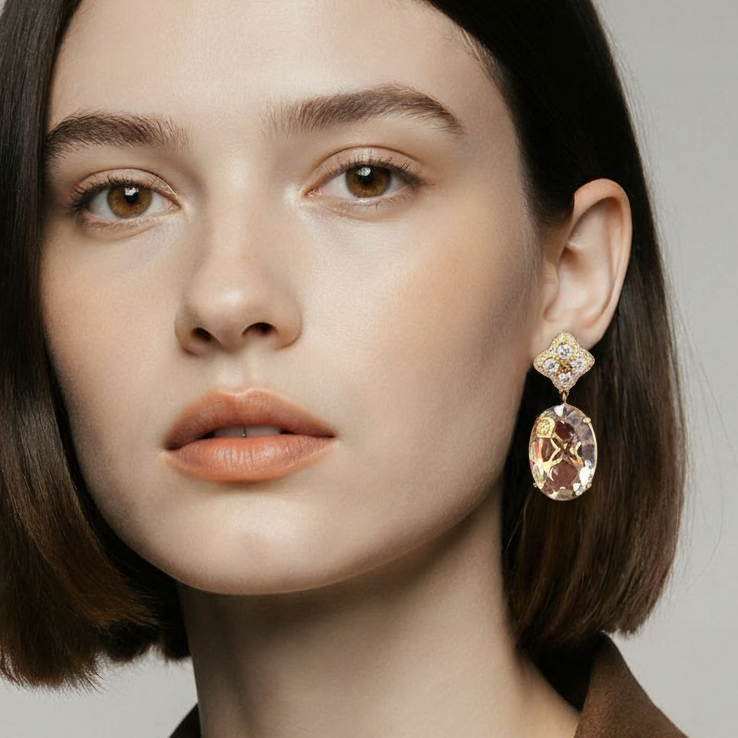 Luxe Chandler Blue Topaz Diamond Petal Earrings