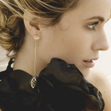 Gold Onyx Leaf Earrings