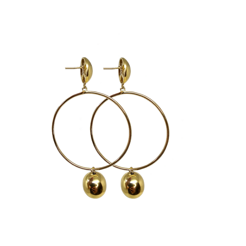 Gold Signature Sphere Dangle Hoops - Georgina Jewelry
