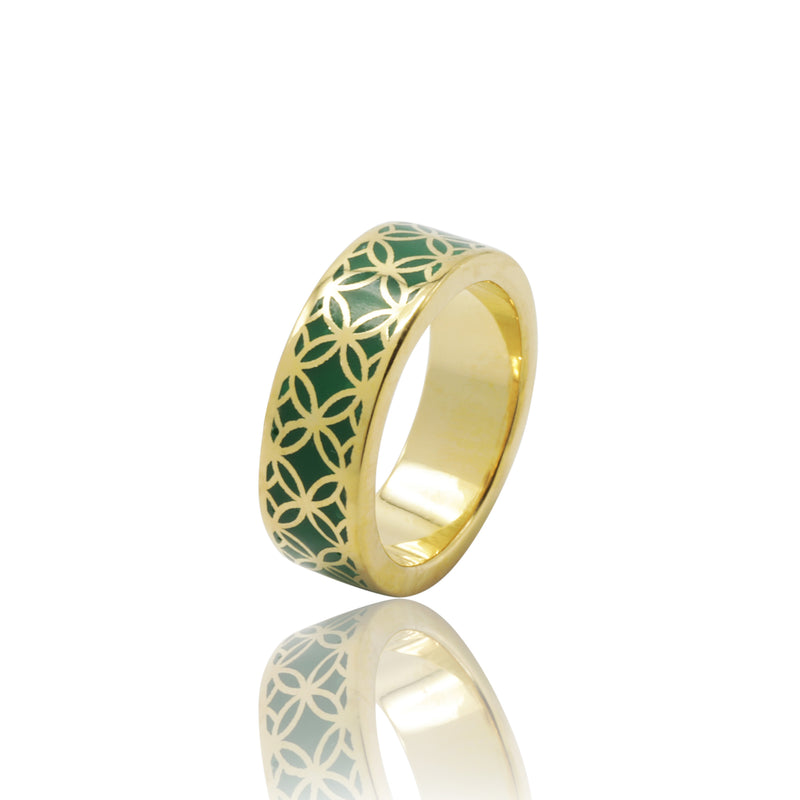 Signature Gold Thick Green Emerald Resin Band Ring