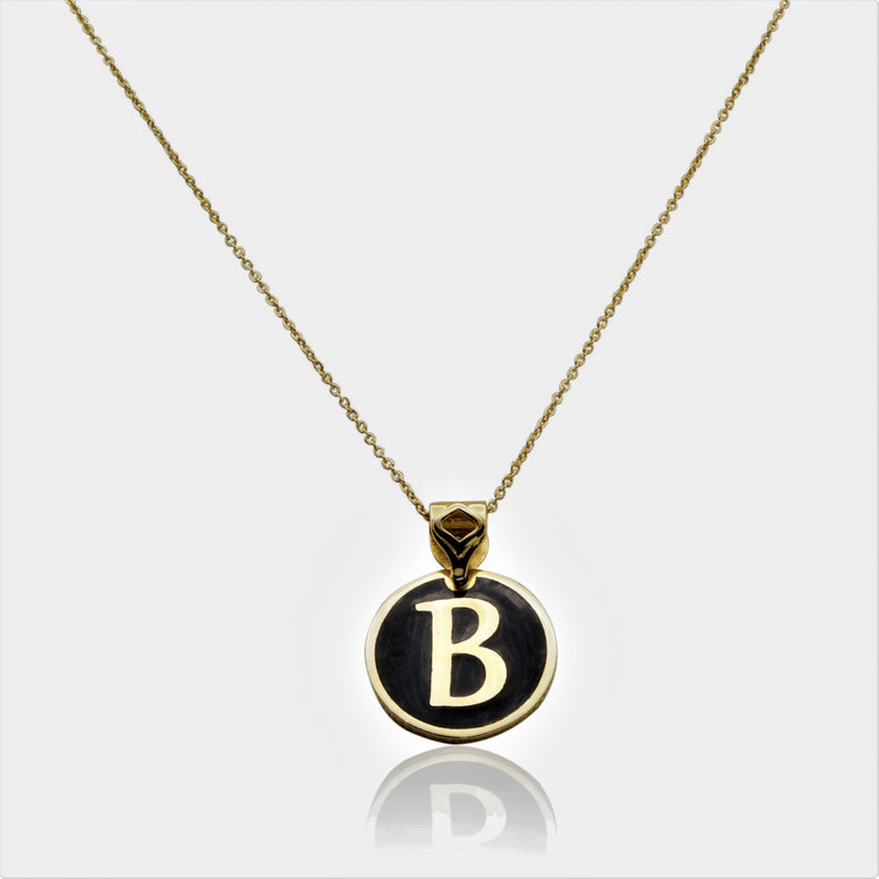 Gold Signature Black Onyx  Resin Flower Personalize Initial Necklace - Georgina Jewelry