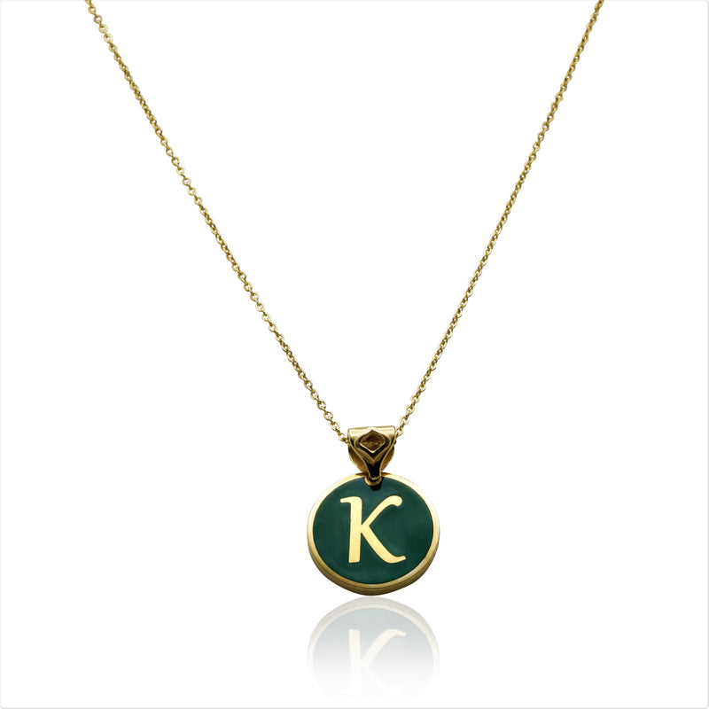 Gold Signature Green Emerald Flower Personalize Initial Charm - Georgina Jewelry