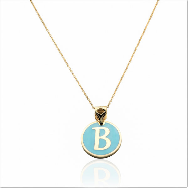 Gold Signature Turquoise Resin Flower Personalize Initial Necklace