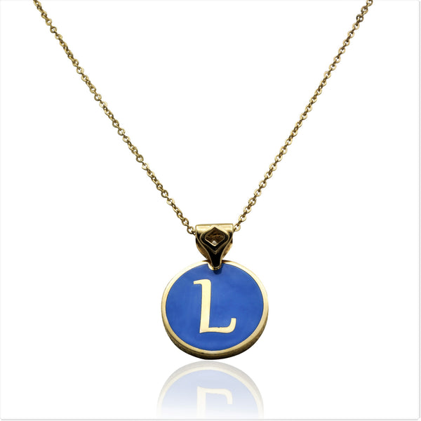 Gold Signature Blue Cobalt  Resin Flower Personalize Initial Necklace