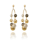 Gold Sphere Dangle Hoops with Natural Stone