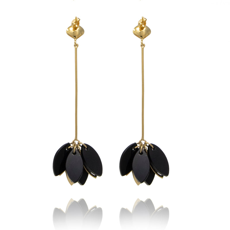 Gold Onyx Leaf Earrings - Georgina Jewelry
