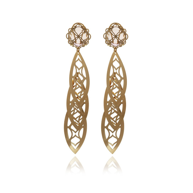 Signature Crystal Three Leaf Earrings - Georgina Jewelry