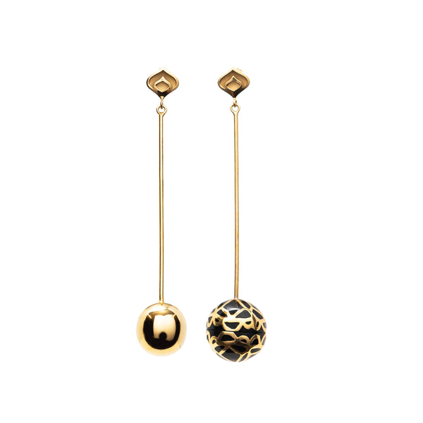 Signature Gold  Sphere Onyx  Resin Long Earrings