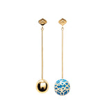 Signature Gold Sphere Blue Cobalt Resin Long Earrings