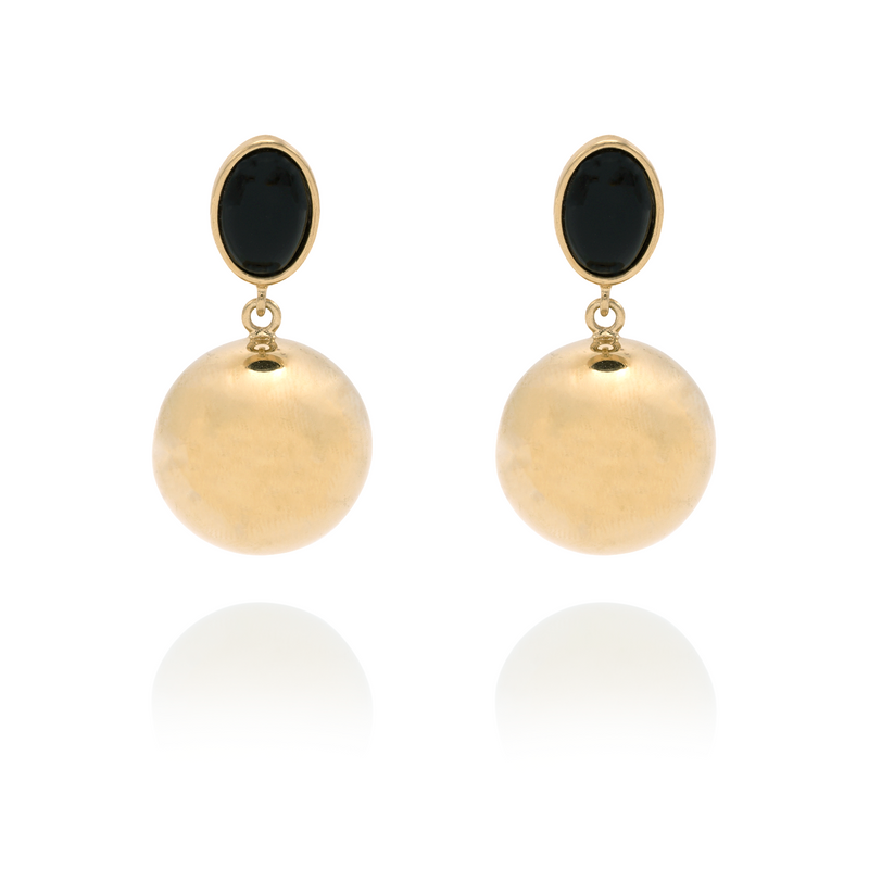 Signature Dangle Gold  Sphere Onyx Earrings