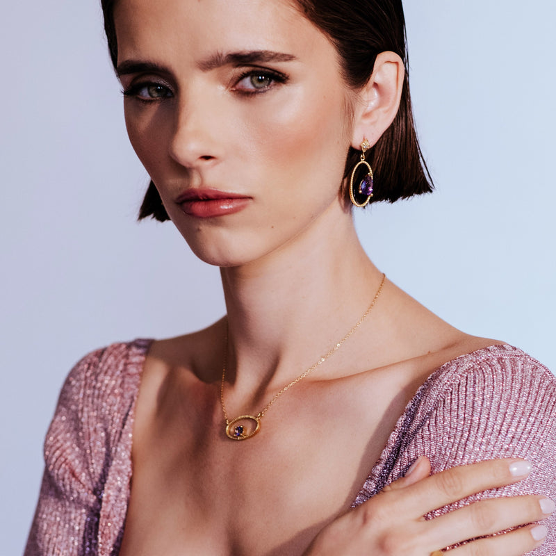 Luxe Amethyst Oval Earrings - Georgina Jewelry
