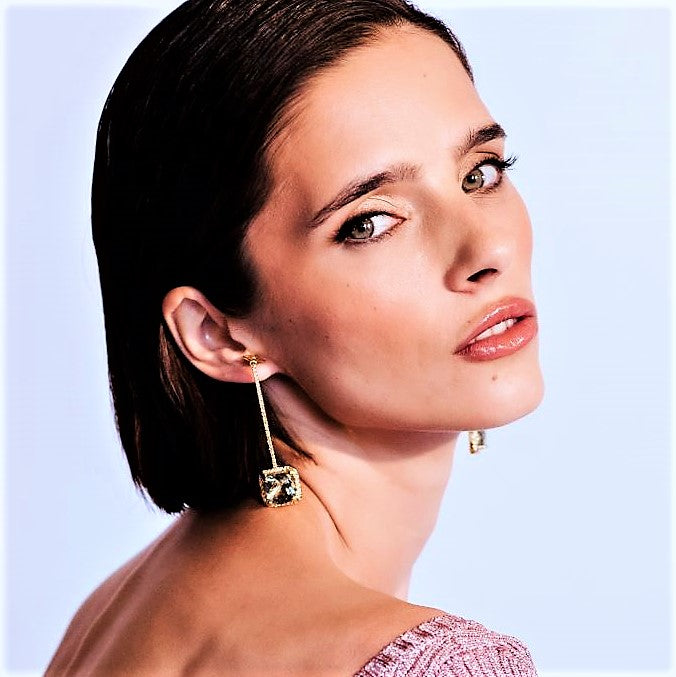 Luxe Gold Long Amethyst  Earrings - Georgina Jewelry