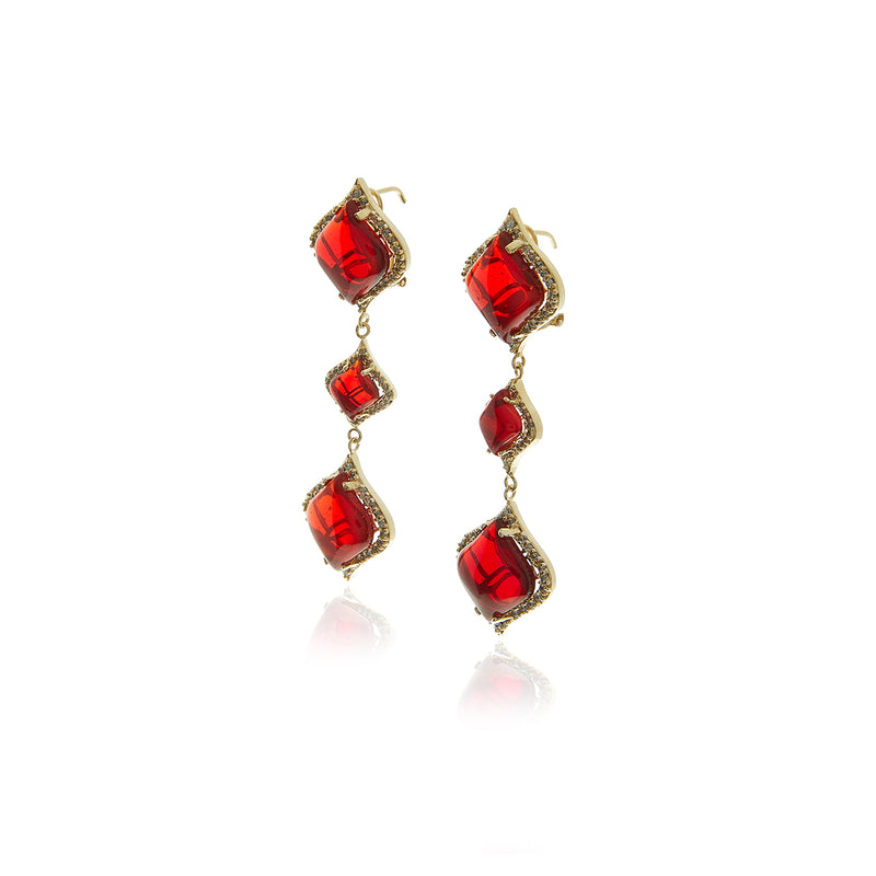 Gold Petals Garnet Long Earrings - Georgina Jewelry