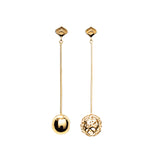 Gold Asymmetric Signature Sphere Long Earrings