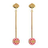Signature Gold  Sphere Pink Resin Long Earrings