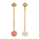 Signature Gold  Sphere Pink Resin Long Earrings - Georgina Jewelry