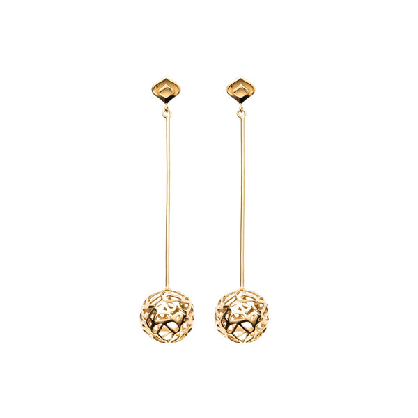 Gold Signature Sphere Long Earrings - Georgina Jewelry