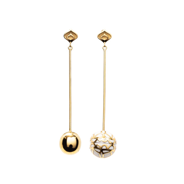 Signature Gold Sphere Mother Pearl Resin Long Earrings