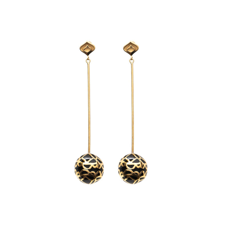 Signature Gold  Sphere Onyx  Resin Long Earrings - Georgina Jewelry