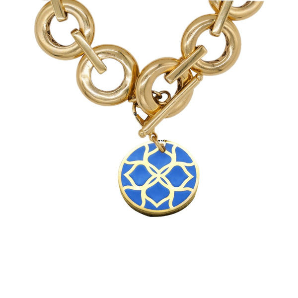 Gold Signature Blue Cobalt  Flower Personalize Initial Charm