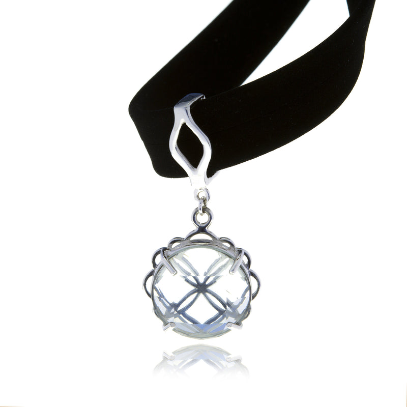 Signature Silver Crystal Flower Charm with Choker - Georgina Jewelry