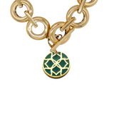 Gold Signature Green Emerald Flower Personalize Initial Charm - Georgina Jewelry
