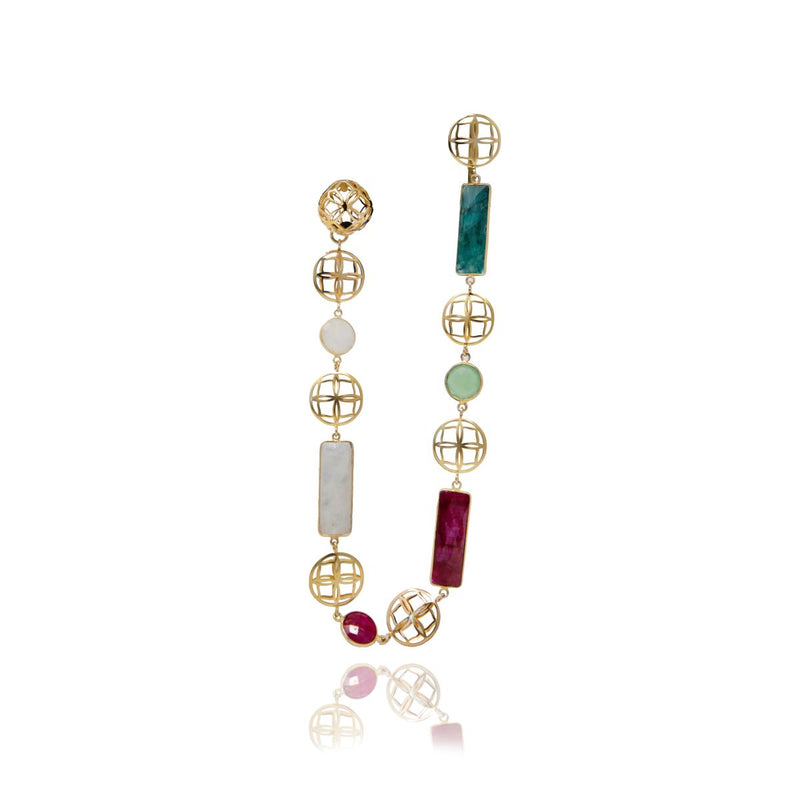 Gold Gems Brooch Long Earring - Georgina Jewelry