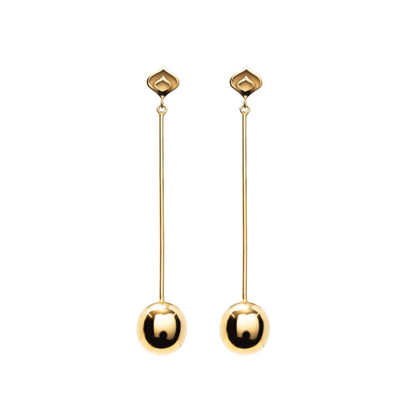 Gold Sphere Long Earrings