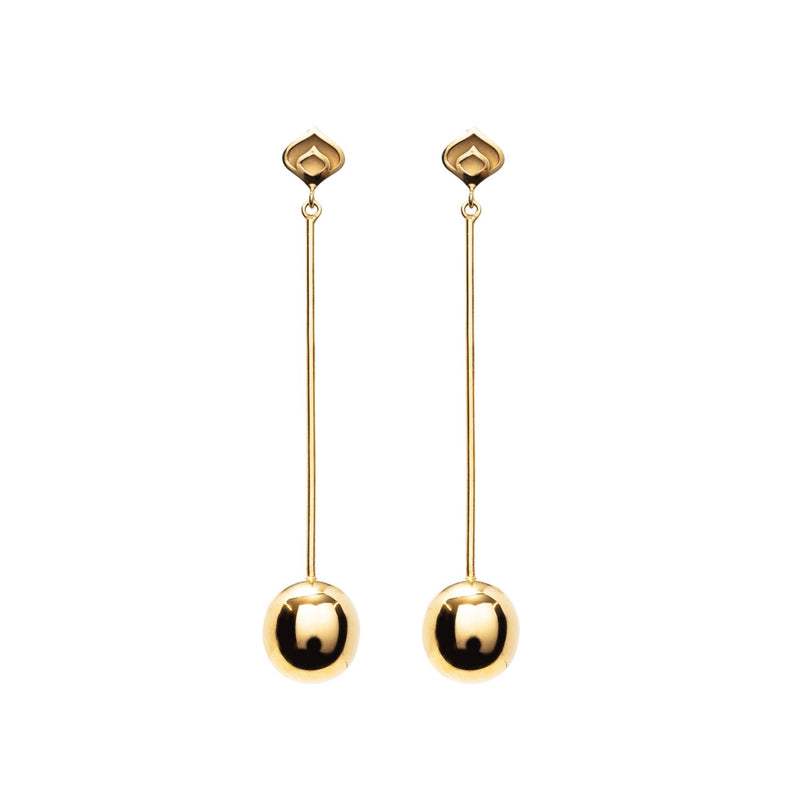 Gold Sphere Long Earrings - Georgina Jewelry