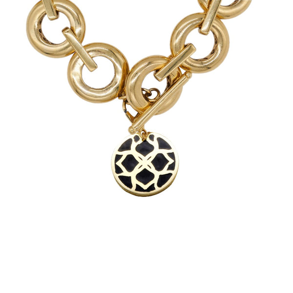 Gold Signature Black Onyx Flower Personalize Initial Charm - Georgina Jewelry