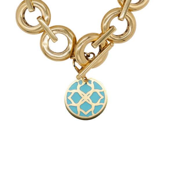 Gold Signature Turquoise Flower Personalize Initial Charm - Georgina Jewelry