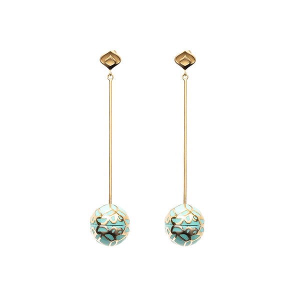 Signature Gold  Sphere Turquoise Resin Long Earrings - Georgina Jewelry