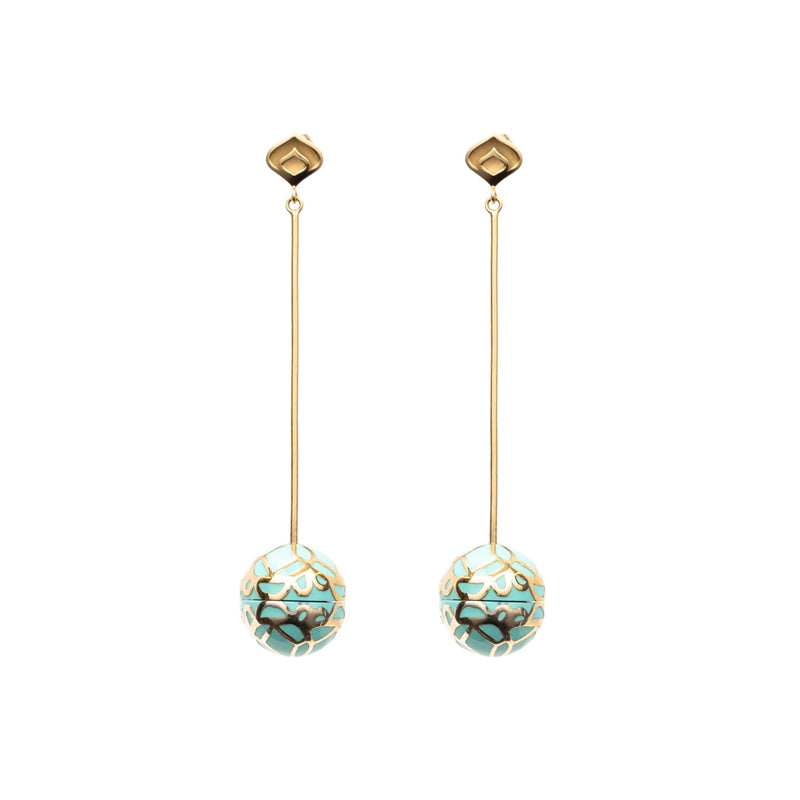Signature Gold  Sphere Turquoise Resin Long Earrings