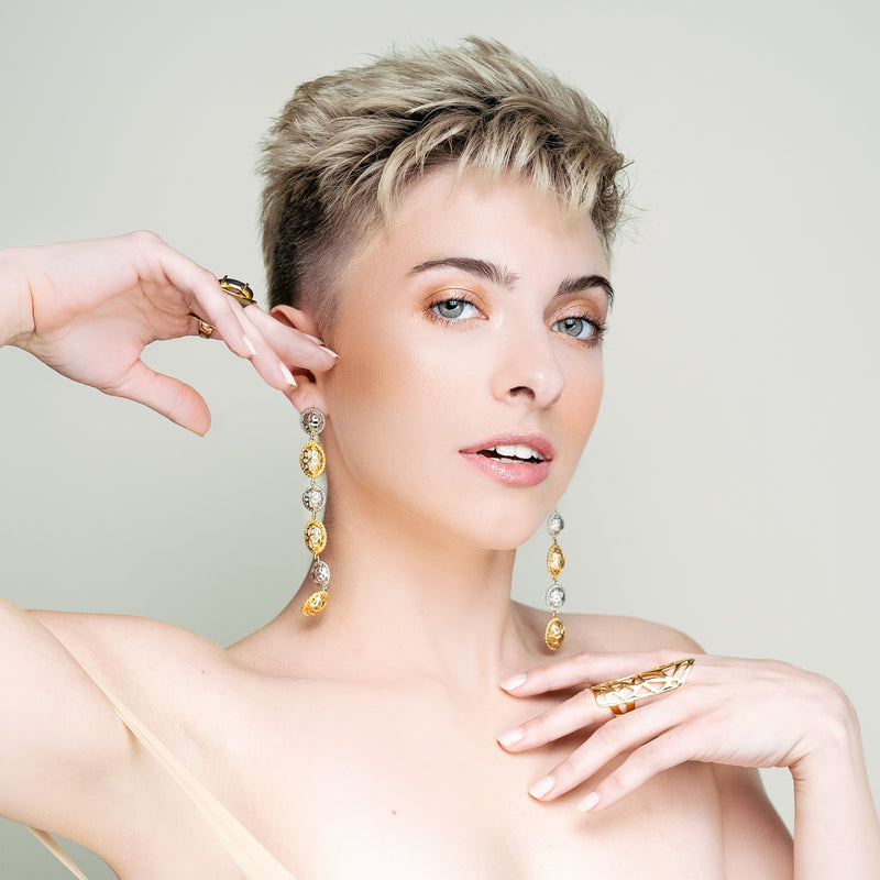 Two Tone Signature Long Earrings - Georgina Jewelry