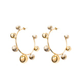 Gold Sphere Hoops with Natural Stone